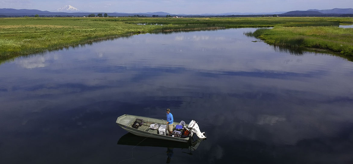 Fall River is a giant spring creek that is fished exclusively by boat.