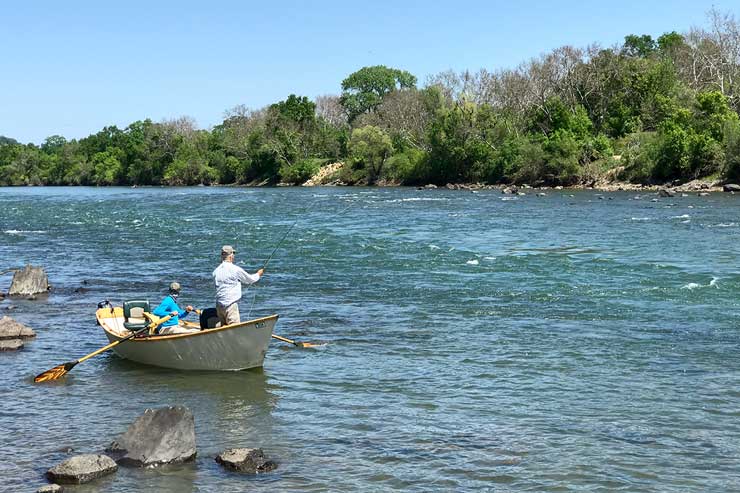 Fishing the edges of the current from the drift boat on the Lower Sac