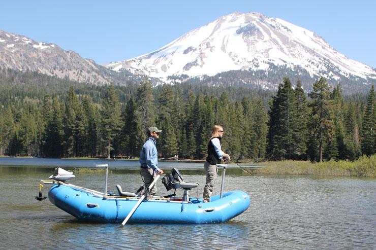 Guide Dax Messett and guest fishing the shallow flats at Manzanita Lake.