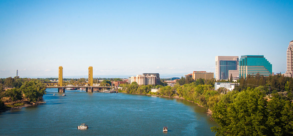 The Sacramento River in downtown Sacramento, California