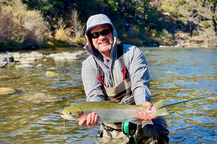 A Trinity steelhead caught on a spey rod