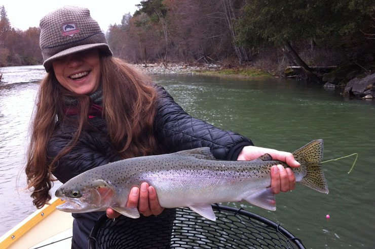 A happy angler with a nice wild Trinity River steelhead