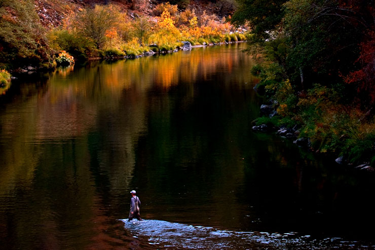 Wading across a tailout on the Trinity River